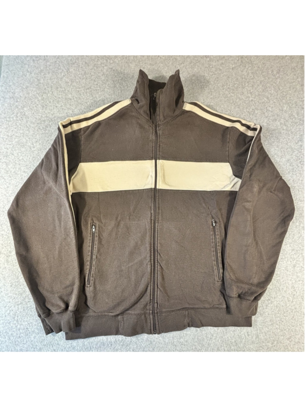 Vintage Juicy Couture Track Jacket Womens XL Brown Cream Stripe Full Zip Y2K
